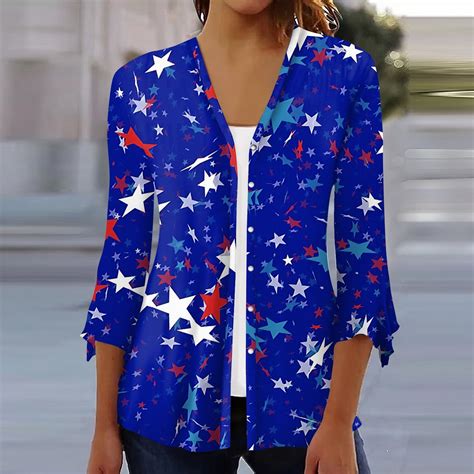 UoCefik 4th Of July Shirts For Women 3 4 Sleeve Casual Patriotic USA