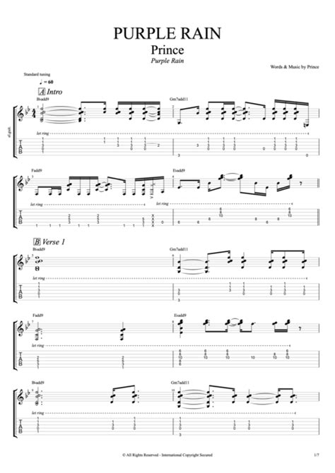 Purple Rain by Prince - Full Score Guitar Pro Tab | mySongBook.com