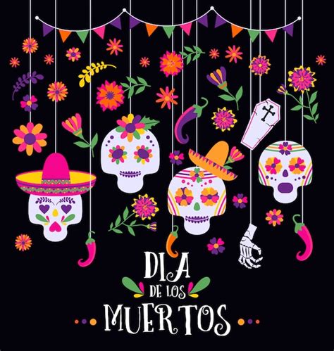 D A De Los Muertos Dia De Los Muertos Pancarta Con Coloridas Flores