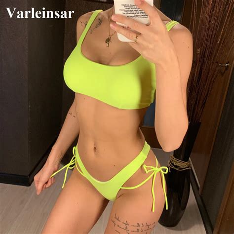 New Neon Green High Leg Cut Bikini Female Thong Swimsuit Women