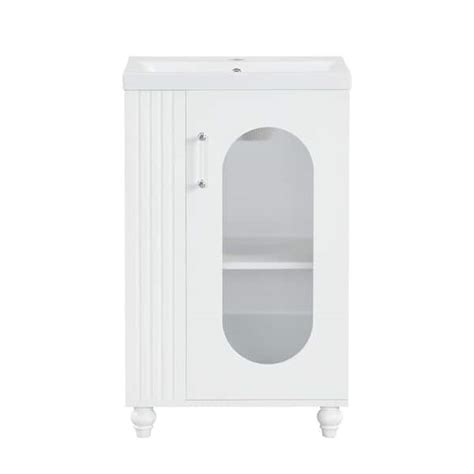 Tileon 20 In W X 15 6 In D X 30 In H White Freestanding Bath Vanity