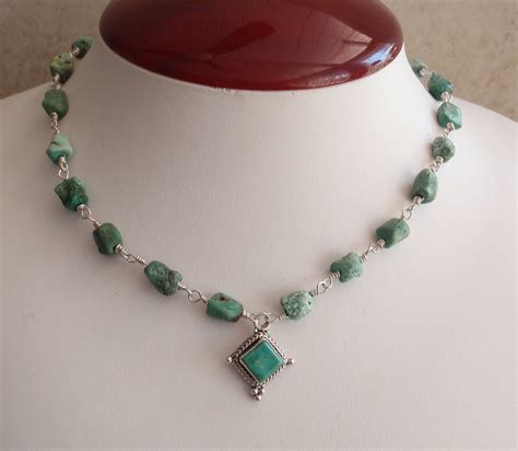 Turquoise Chunky Beaded Necklace With Pendant Sterling Silver Etsy