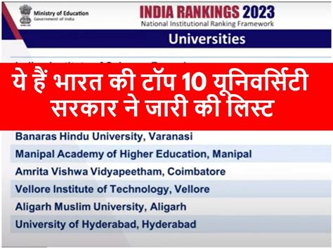 Top 10 Universities In India 2023 Check Here Full List Nirf Ranking