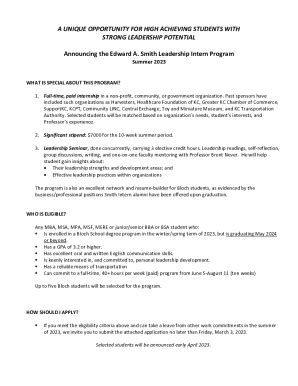 Fillable Online Ea Smith Leadership Intern Program Pdf Umkc Bloch