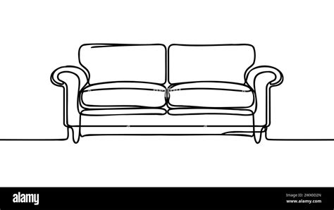 Continuous line drawing of front view the sofa. Modern sofa isolated on ...