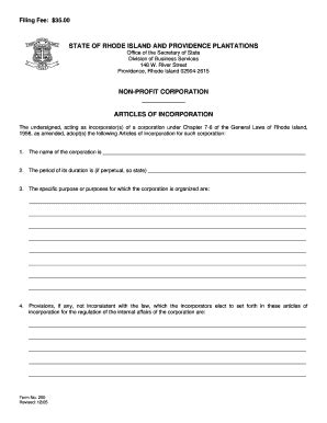 Fillable Online Sos Ri 200 Articles Of Incorporation Secretary Of