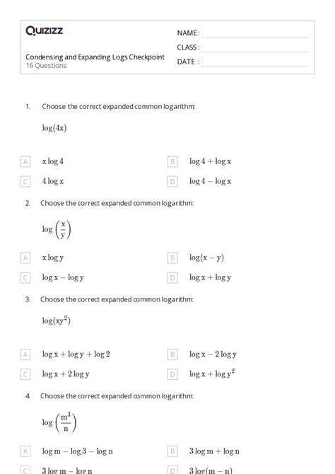 50 Logarithms Worksheets For 11th Grade On Quizizz Free And Printable