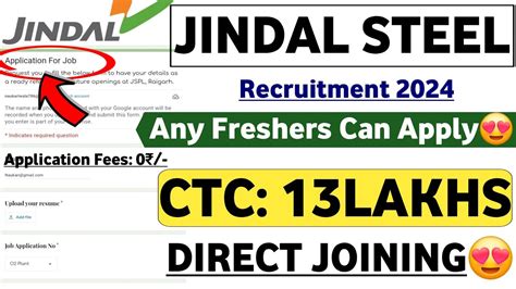 Jindal Steel New Recruitment Freshers Ctc Lpa Iti Diploma