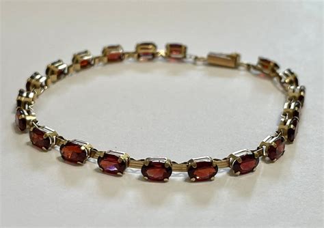 Garnet Tennis Bracelet 10k Yellow Gold Genuine Oval 8.6 CTW - Etsy