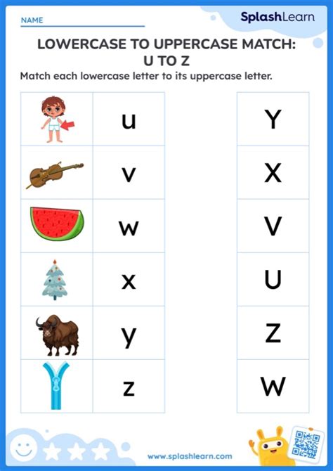 Lowercaseuppercase Match U To Z Worksheet