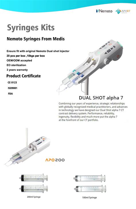 200ml100ml Prefilled Syringes For Nemoto Kyorindo Dual Shot Alpha 7