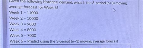 Solved Given The Following Historical Demand What Is The