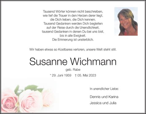 Traueranzeigen Von Susanne Wichmann Om Trauer De