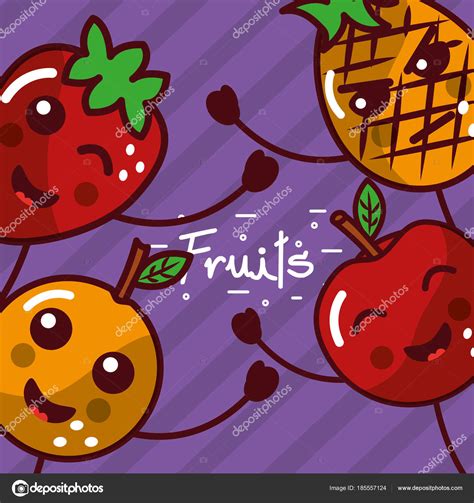 Kawaii Sonriente Frutas Caricatura Cartel Stock Vector By Yupiramos