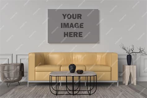 Premium Psd Front View Landscape Canvas Wall Art Mockup In Boho Chic
