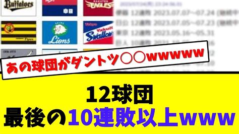 12球団、最後の10連敗以上はいつ？【ロッテ、西武、ソフトバンク、オリックス、楽天、日ハム、阪神、巨人、ヤクルト、広島、dena】【なんj ・2ch・5ch・プロ野球反応集