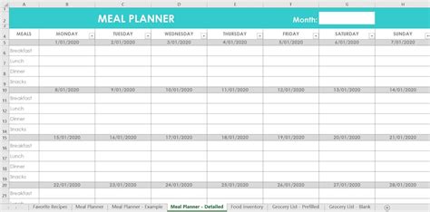 Meal Planning Excel Spreadsheets Grocery List Food Inventory Etsy