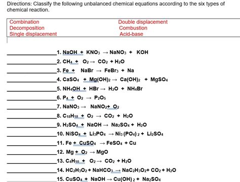 Directions Classify The Following Unbalanced Studyx