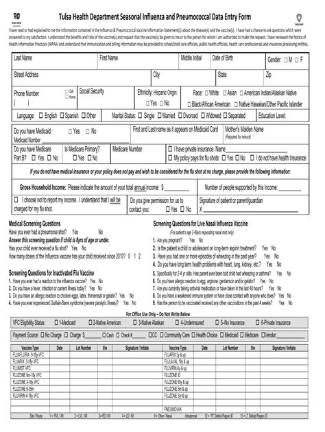 Fillable Online Tulsa Health Tulsa Health Department Seasonal Influenza