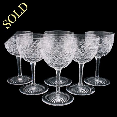 Antique Port Glasses Six Cut Crystal Port Glasses