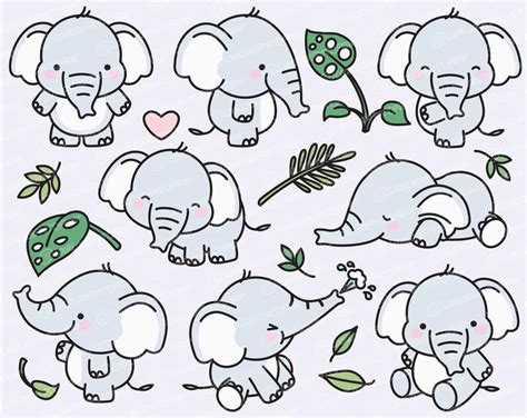 Premium Vektor Clipart Kawaii Elefant süße Elefant Clipart Etsy Cute