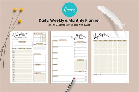 Daily Weekly Monthly Canva Planner Template Editable Canva Planner