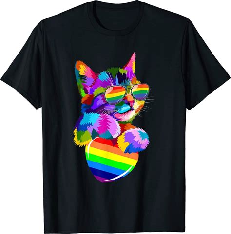 Cute Cat Pride Lgbt Transgender Flag Heart Gay Lesbian T Shirt Men