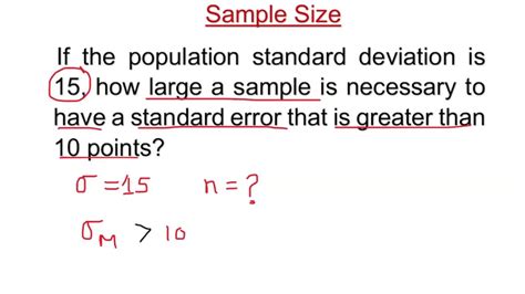 Finding Sample Size Given Standard Deviation And Standard Error Of The Mean Youtube