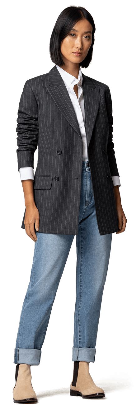 Premium Gray Striped Flannel Double Breasted Blazer Sumissura