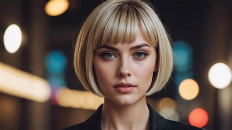 Stylish Woman With Short Blonde Bob In Urban Setting Premium AI
