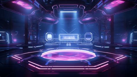 Modern Futuristic Concert Stage With Dynamic Neon Blue Purple