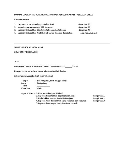 Format Laporan Mesyuarat Jawatankuasa Pengurusan Aset Kerajaan Pdf