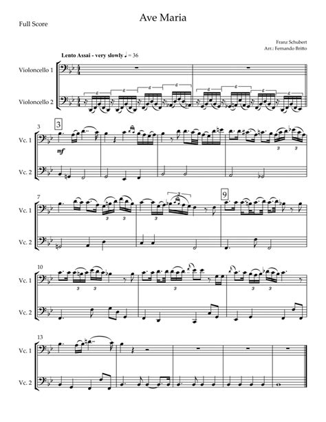 Ave Maria Franz Schubert For Cello Duo Arr Fernando Britto By