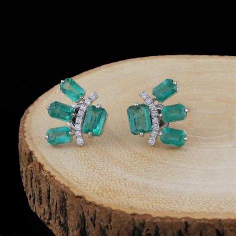 51 Ct Green Emerald Stud Earrings Small Emerald Studs Etsy