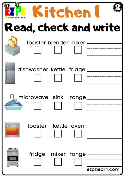 Kitchen Appliances Read Check And Write Worksheet For Homeschool And Esl Pdf Download Set 2