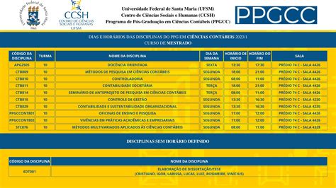 Oferta De Disciplinas Com Horário E Sala Do Ppgcc 1º Semestre De 2023 Ajuste De Matricula