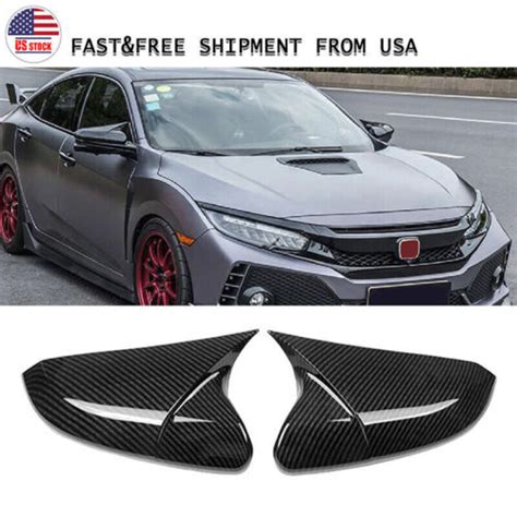 Carbon Fiber Black Rear Ox Horn View Mirror Cover Caps For Honda Civic 2016 2022 Ebay