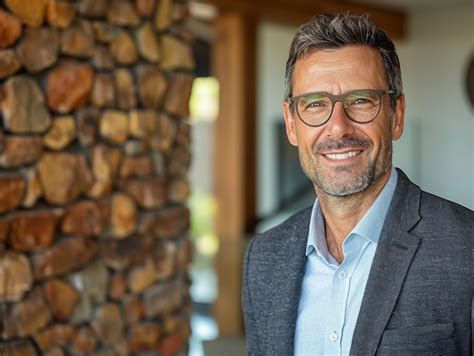 Premium Photo Man With Glasses In Front Of Stone Wall