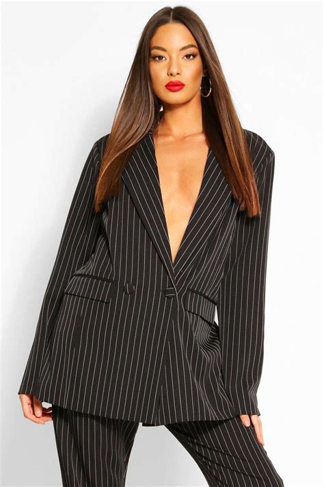 Pinstripe Oversized Dad Blazer Boohoo Blazer Designs Dad Fit Pinstripe