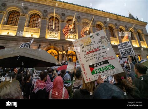 Boston Massachusetts Usa October 16 2023 Rally In Support Of Palestine In Front Of The Boston