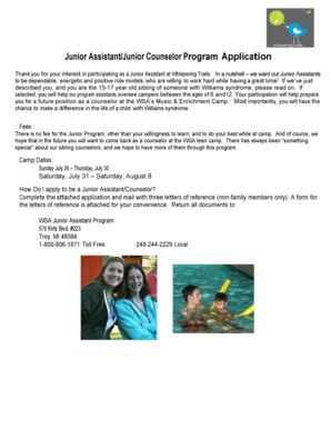 Fillable Online Williams Syndrome Junior Program Assistant Application