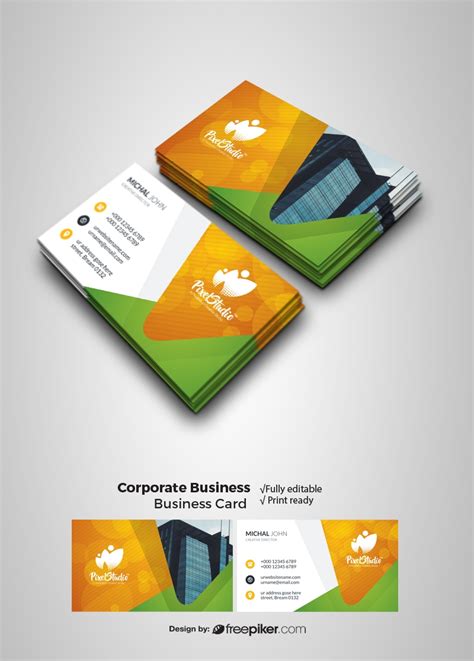 Freepiker Orange And Green Accent Business Card