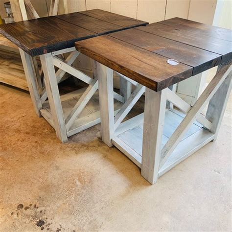 Rectangle End Tables Set With Shelve Distressed White Base Etsy