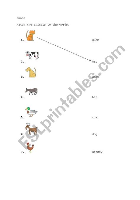 English Worksheets Farm Animals Matching Activity