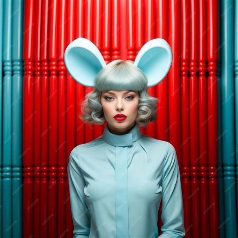 Premium Photo Woman Wearing Bunny Ears On Red Background