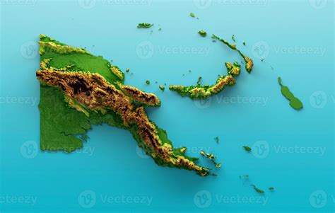 Papua New Guinea Map Shaded Relief Color Height Map On The Sea Blue