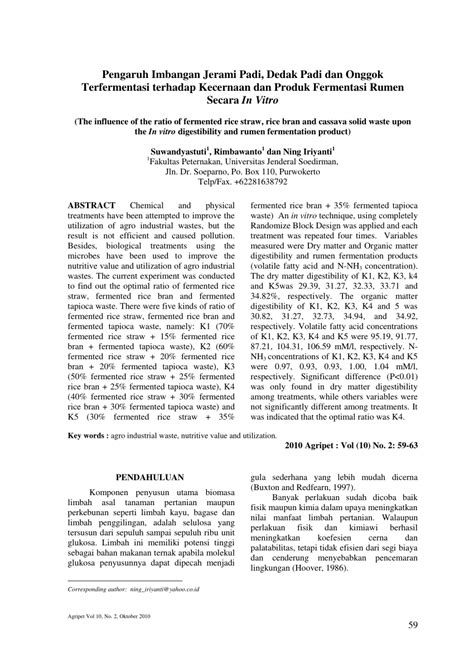 (PDF) Pengaruh Imbangan Jerami Padi, Dedak Padi dan Onggok ...