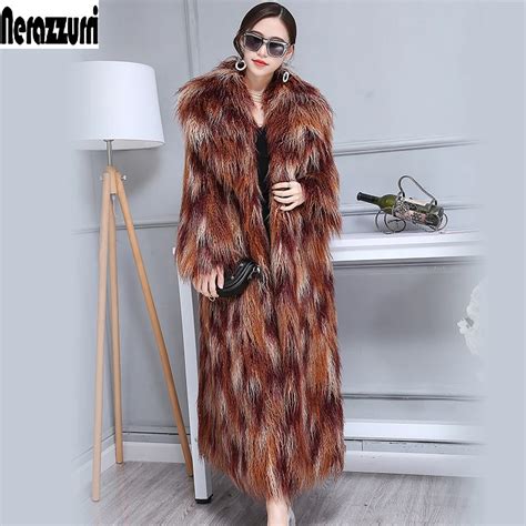 Nerazzurri Winter Faux Fur Coat Women 2019 Extra Long Colorful Shaggy