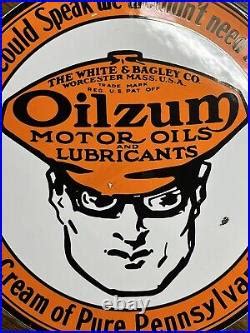 Original Vintage Oilzum Motor Oils Sign Gasoline Lube Porcelain Gas