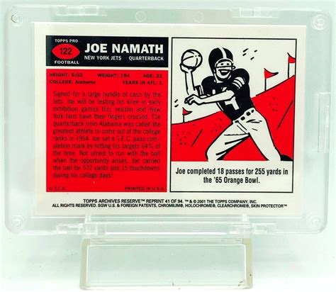 Vintage Topps Archives Reserve Afl Joe Namath Rookie Card